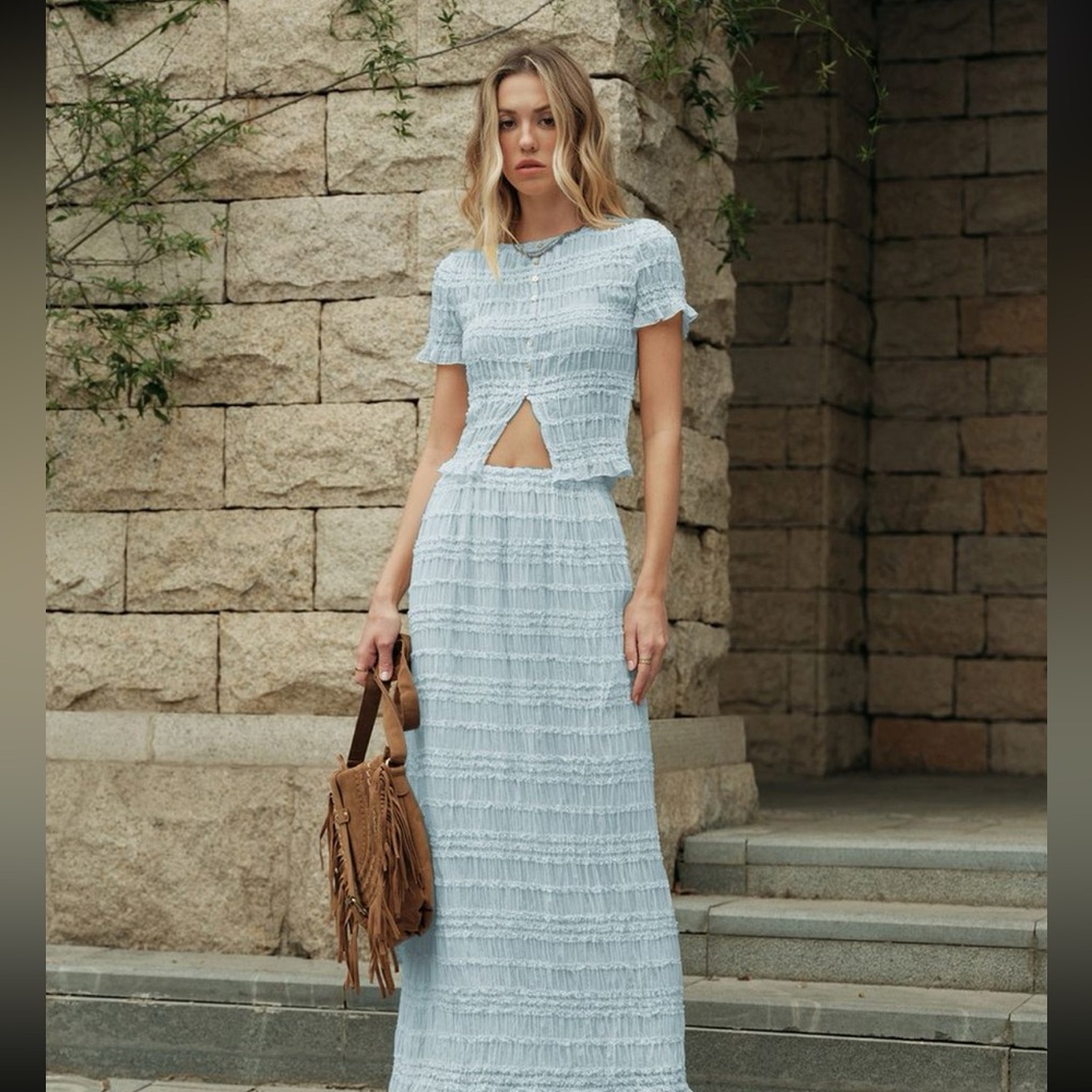 Commense Ruffed Crop Top Skirt Set